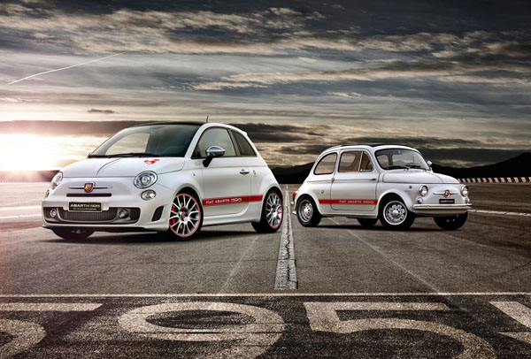 The old and the new, an excellent shot of the latest Abarth 595 meeting its hot ancestor from 1963.