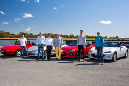Nobuhiro Yamamoto, the program manager of the ND series Mazda MX-5 third from the left, with me standing to his right