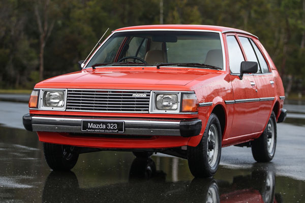 The first Mazda 323 had rear-wheel drive (1980)