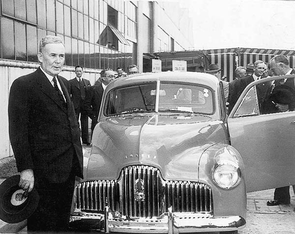 Australian Prime Minister Ben Chifley with the first Holden models the 48-215.